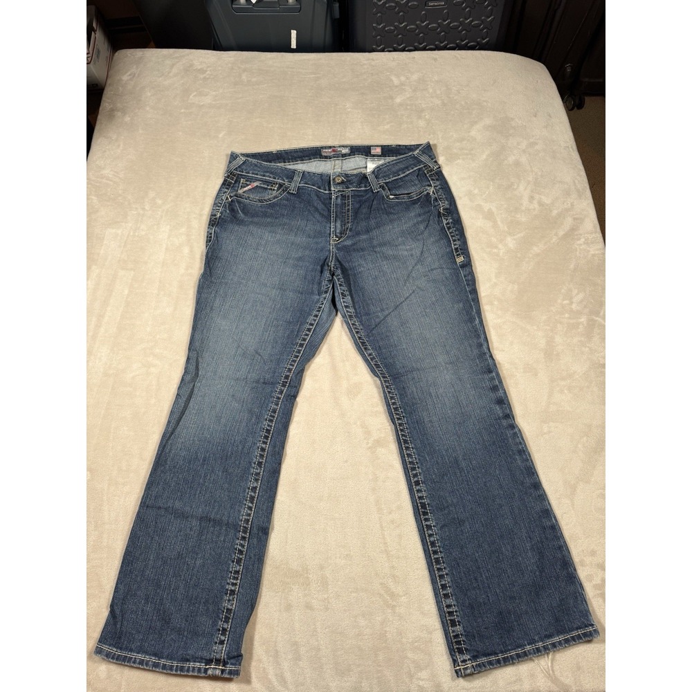 Ariat FR Work Mid Rise Boot Jeans Womens 34R Medium Wash Bootcut Flame Resistant